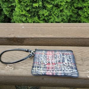 Coach Poppy multi color plaid mini sparkle bag wristlet